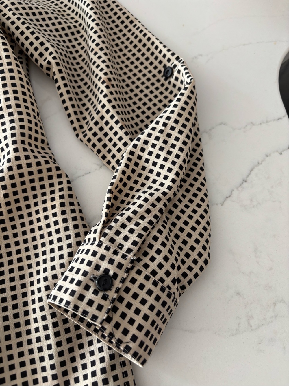 Notations Beige and Black Micro-Check Button Front Shirt - Picture 3 of 5